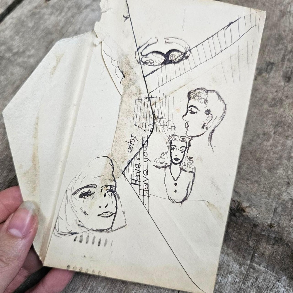 1947s Envelope w/ Artwork Doodles Art Deco Mid Century Sketches WW2 Era Stamp